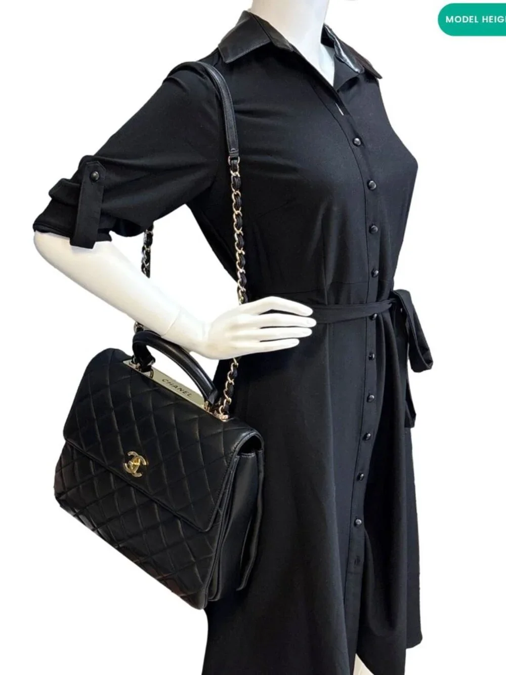Chanel Trendy CC Top Handle Flap Quilted Leather Shoulder Bag Black